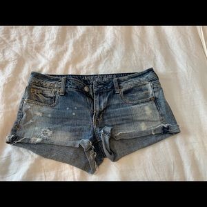 Distressed jean shorts